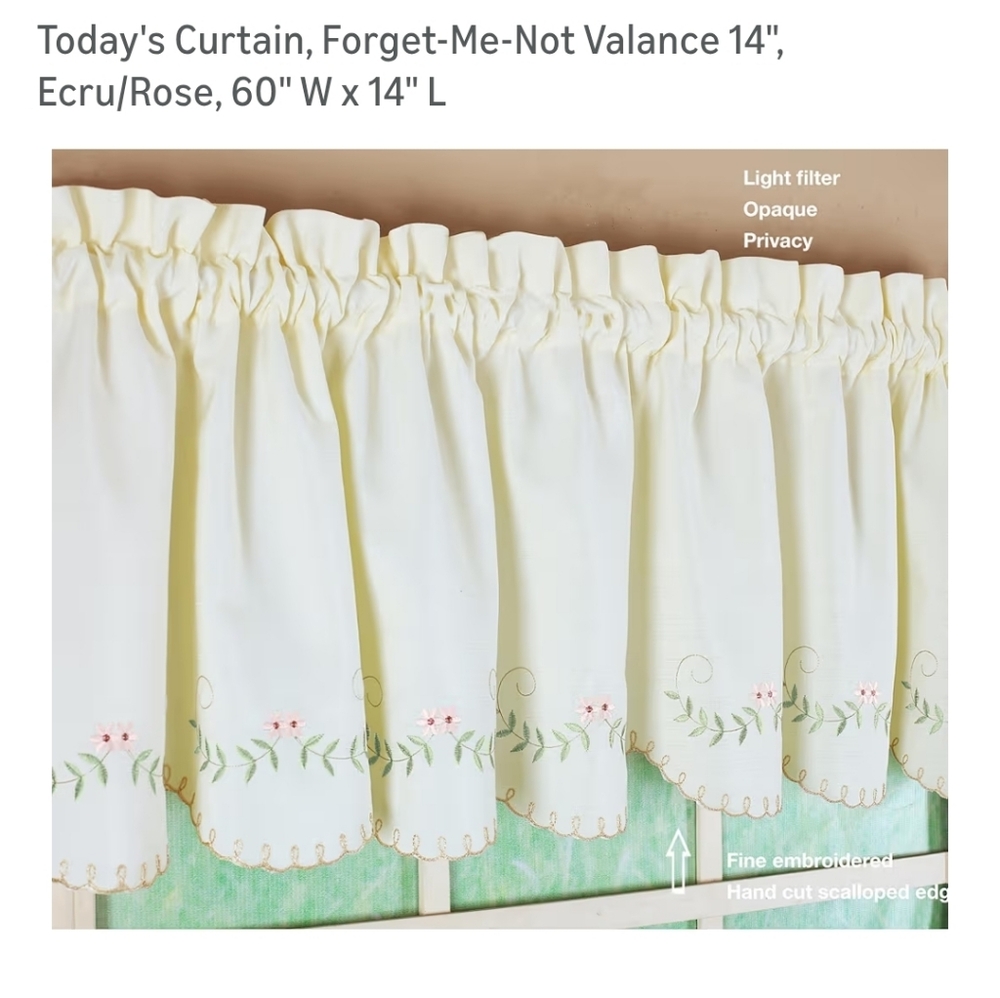 Forget Me Not Fine Embroidered Curtains - Cream Valance 60 x 14 New - Picture 2 of 6